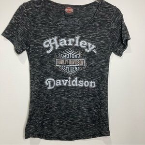 Harley Davidson Black Heather Short Sleeve Hi Low Tee Glitter Greensboro